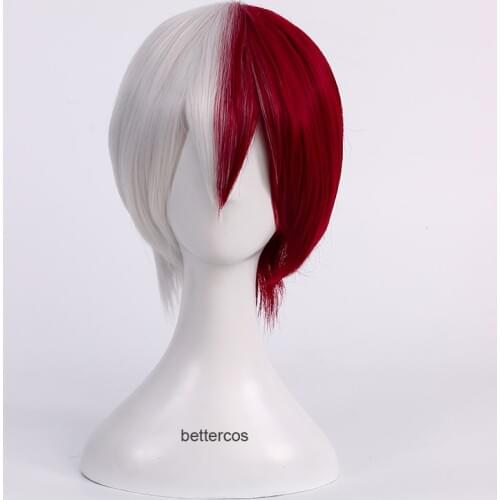 High Quality My Hero Academia Boku no Hiro Akademia Wigs Shoto Todoroki Shouto Wig Silver White And Red Cosplay Wig + Wig Cap