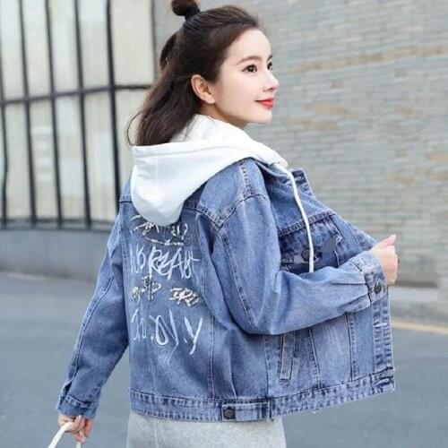 Fashion Girl Hooded Denim Jacket Women Coat Female Spring And Autumn 2021 New Casual Embroidered Lady Jackets