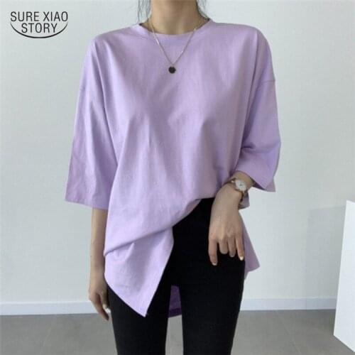 2021 Summer Casual White Tee Shirt Femme Plus Size Loose Cotton T-Shirt Women O-Neck Half Sleeve Base Woman T-shirts Tops 12507