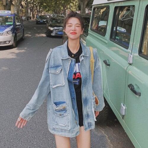 Womens Jacket Womens Clothing Denim Jacket Casual Loose Womens Denim Jacket Woman Coat Epaulettes Jackets For Women 2021