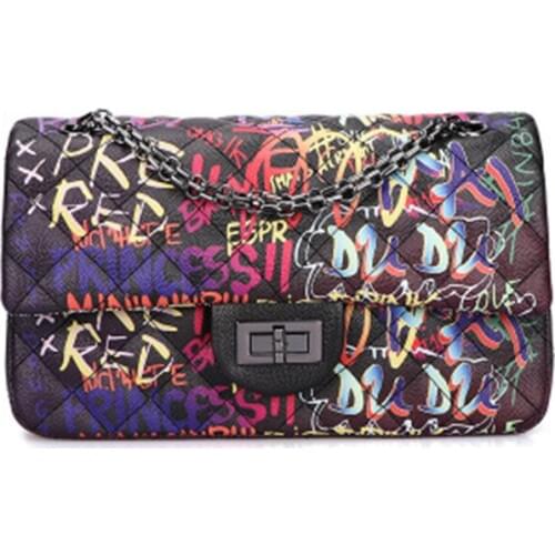 Printed women bag 2020 new fashion trend graffiti bag alphabet rhombus chain bag Women shoulder bag purses and handbags handtas