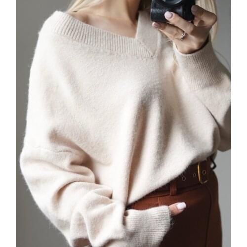 Autumn Women V-neck Knitted Sweater Loose Pullover Woman Oversize Argyle Sweater Winter Long Sleeve Sueter Mujer 2020 Pull Femme