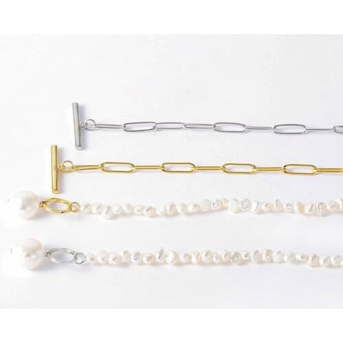 Minar Retro Baroque Freshwater Pearls Chokers Necklace for Women Ladies Beaded Metal Chain Patchwork Necklace Trendy Jewelry