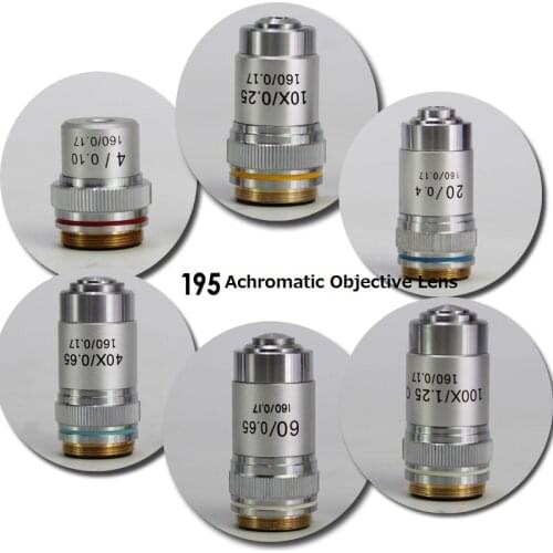 1PC 4x 10x 20x Achromatic Professional Biological Microscope Objective Lens 40x 60x 100x Conjugate 195mm Working Distance