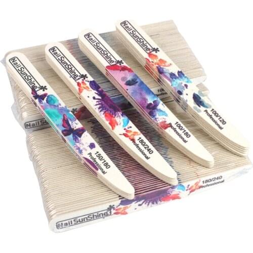 100pcs/lot Professional Nail files For Manicure Washable Sandpaper Wooden Nail Art File 100/180 Straight Stick Nail Supplies