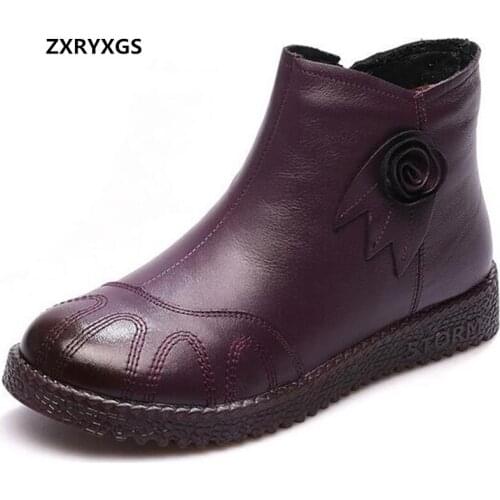 Promotion Sale Winter Mothers Boots Flat Ankle Boots 2020 Stylish Flower Genuine Leather Boots Winter Warm Shoes Women Boots