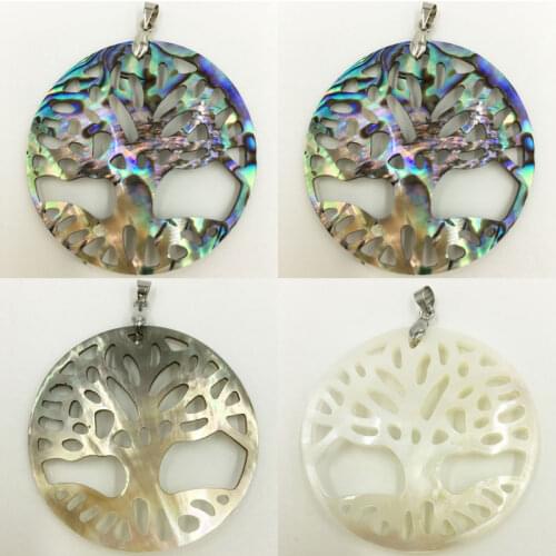 Free Shipping Fashion Jewelry Life Tree New Zealand Abalone Mother of pearl Shell Art Women Men Pendant Bead 1pcs WFH691