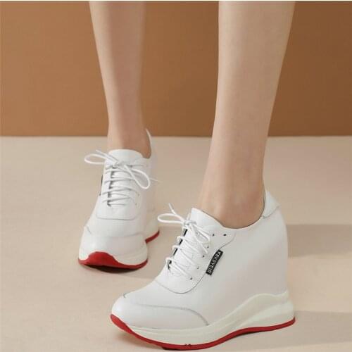 Casual Shoes Women Lace Up Genuine Leather Wedges High Heel Ankle Boots Female Round Toe Fashion Sneakers Platform Oxfords Shoes