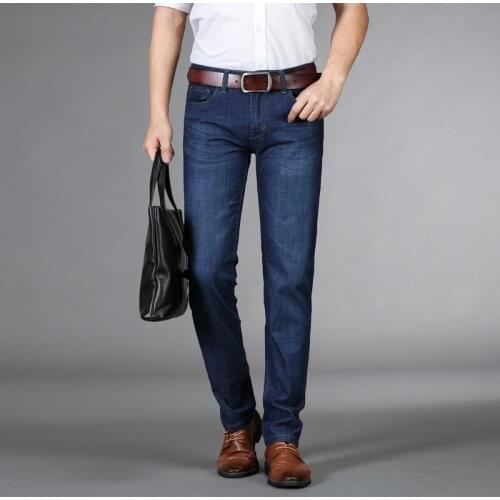Male Pants Thin Elastic Fashion Trousers Summer 28-40 Classic Business Brand Jeans for Men Slim Fit Stretch Skinny Denim
