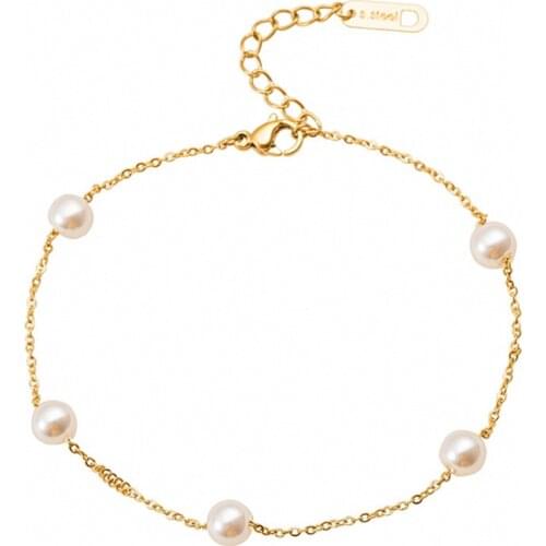 316L Stainless Steel Titanium Steel Rose Gold One String Pearl Necklace Female Simple Temperament Non-fading Necklace