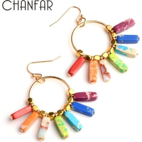 Colorful Gold Color Chakra Earring Natural Stones Beads Dangle Earring Yoga Designer Bohemian Women Drop Earrings Gifts Dropship
