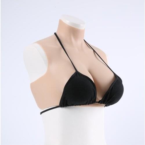 D-Cup 2500g Silicone Fake Breast Forms Enhancer For Crossdresser Round Collar Shemale Transgender Drag Queen Ladyboy