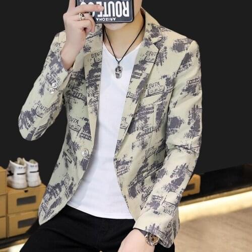 HOO 2021 Mens Casual Autumn Slim Fit Handsome blazer Youth Printed blazers