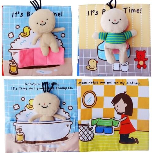 New Early Education Puzzle Cloth Book Teach Bath And Bathroom With Ring Paper Book Baby Story mall Dolls Activity Quiet Books