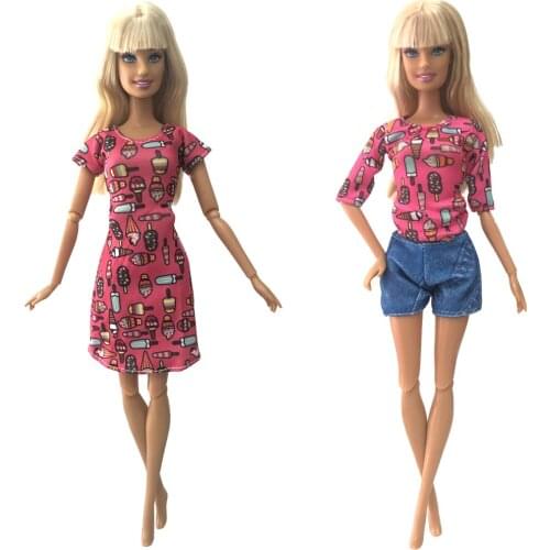 NK Two-Set Doll Casual Sisters Set Beautiful Handmade Party Clothing Top Fashion Dress For Barbie Doll Best Child Girl Gift 6X