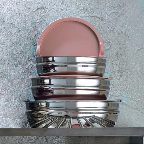 Round Stainless Steel multi size Storage Container Set of 3 with colorful cover