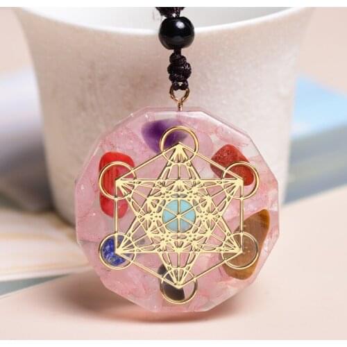 Metatron Cube Orgonite Necklace Flower of Life Cosmic Energy Center Sign Pendant Necklace Sacred Geometry Orgone Pendant