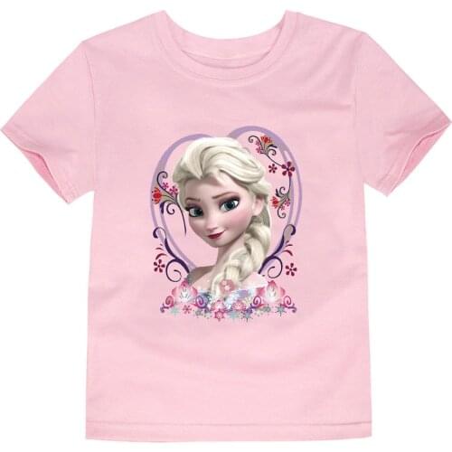 Pure Cotton Summer Cartoon Disney Frozen Anna Elsa T Shirt Print Baby Girls Tees Kid Girls Clothes Toddler Children Tops Costume