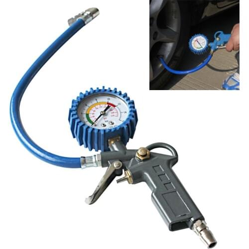 0-220psi/ 0-16bar Self-locking Pistol Grip Trigger Tire Inflator Tyre Pressure Gauge Meter Tools for Motorcycle Truck Auto Car