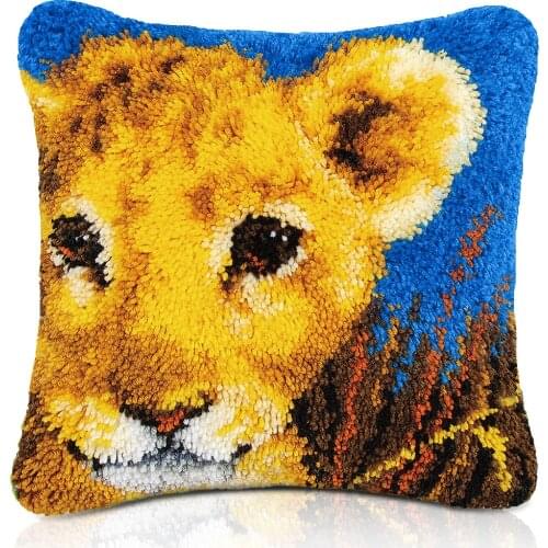 Latch Hook Cartoon Carpet Cushion Crochet Hook Embroidery Yarn Pillows Case Making Cross Stitch Kits Latch Hook Lion Pillow Kits