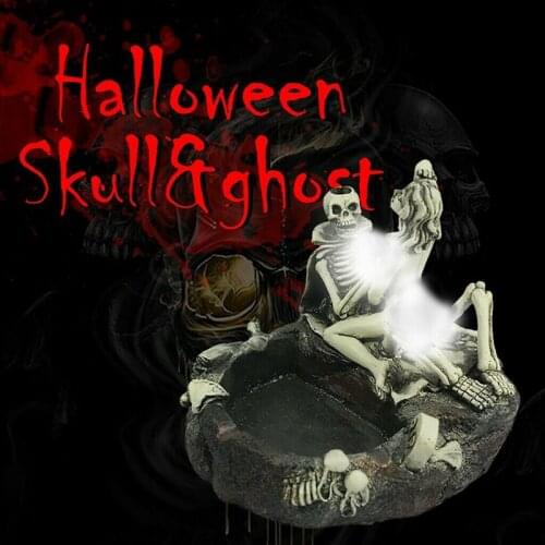 Newly Skeleton Head Resin Ashtray Skull Ghost & Beauty Statue Craft Ashtray