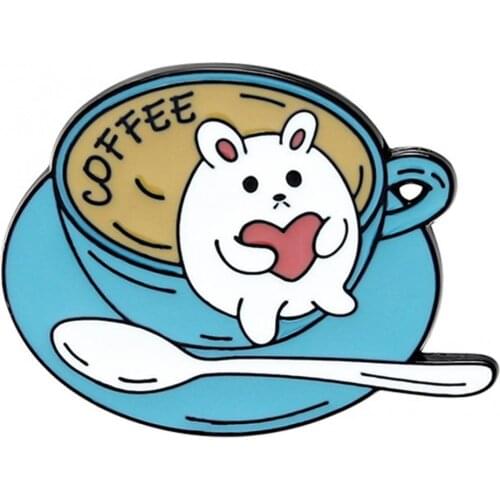 2021 New Fashion Cute Cartoon Cat Coffee Cup Brooch Bag Hats Lapel Enamel Paint Pin Garment Badge Gift