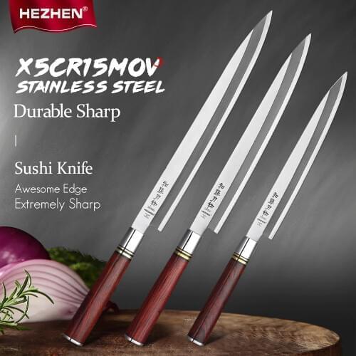 HEZHEN 240-300mm Sashimi Knife Salmon Sushi Knives Stainless Steel Sashimi Kitchen Knife Raw Fish Fillet Layers Cooking Knife
