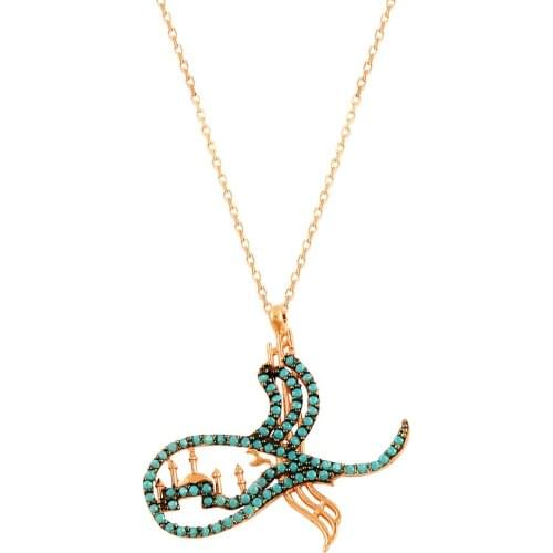 Caliigraphic Necklace Women Necklace Silver Pendat Art Deco Necklace 925 Silver Ottoman Tugra Turquoise Rose Gold Charm New