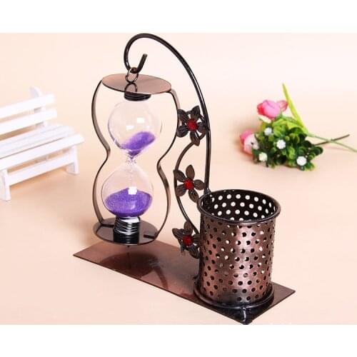 1PC Hourglass with Pen Hollow Wedding Sand Clock Timers Present Garden Hourglass Metal Crafts Decoration Sandglass MB 001