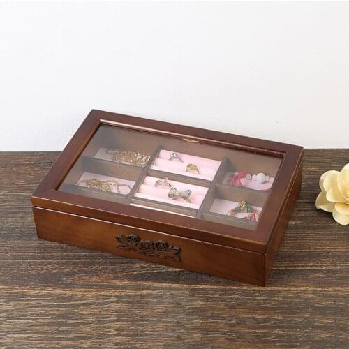Portable Wooden Jewelry Collection Storage Box Organizer Container for Earrings Rings Watches Bracelets