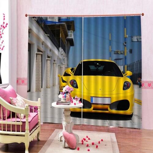 Custom 3D Stereoscopic Yellow Sports Car Curtain Photo Print For Living Room Bedroom Half - Blackout Window Drapes Decor Sets