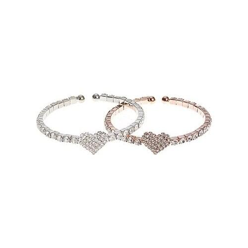 Rhinestones Crystal Opening Heart Bangles Fashion Woman Bracelet For Girls Party Luxury Jewelry Gifts