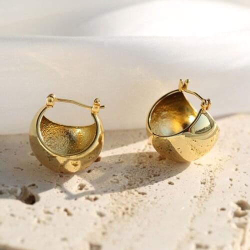Unisex gold plated shiny ball style earrings hoop