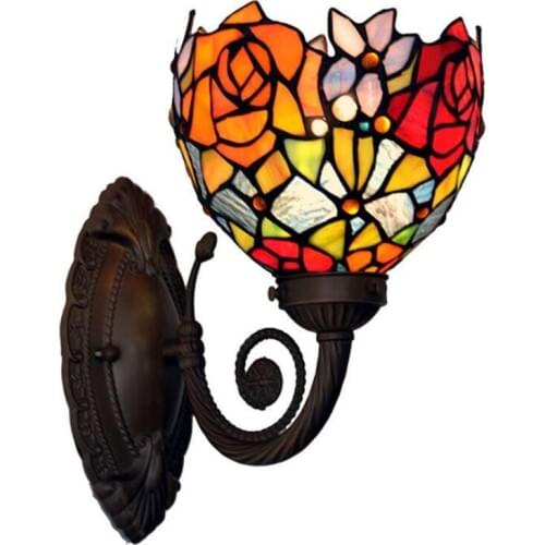 Vintage Tiffany Colorful Glass Roses Bohemia Wall Lamp for Foyer Aisle Bathroom Mirror Wall Lighting Fixture 1106