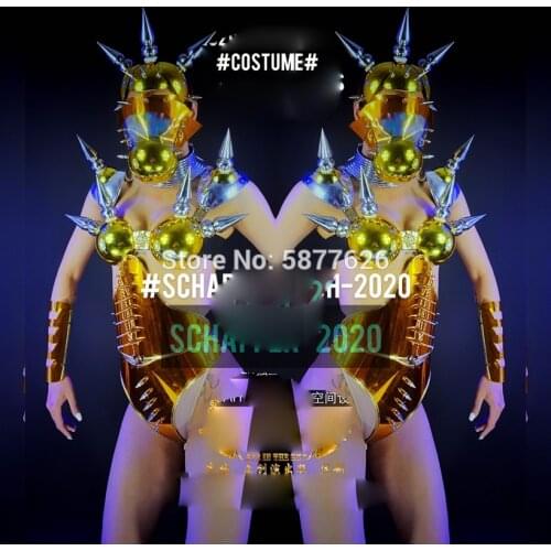 Golden armor future technology mirror performance costume nightclub bar gogo female rivet mechanical punk ds female clothes