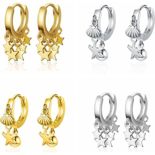 925 Sterling Silver Ear Buckle Star Hanging Pendientes Metal Punk Hoop Earring Fine Jewelry For Lovers' Couples Party Engagement