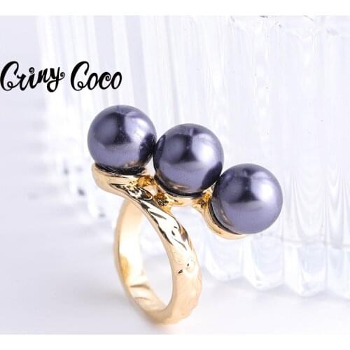 Cring Coco Womens Rings Female Colorful Pearls Jewelry Hawaiian Golden Ring Size 10 11 12 Fashion Gold Rings for Women 2021 Girl