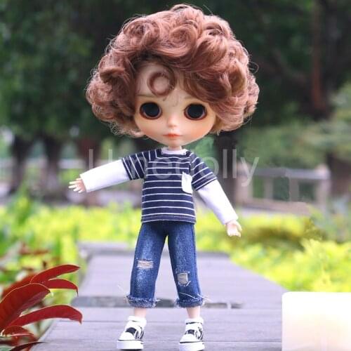 1PCS Cool Ripped Denim Pants / Long-sleeved T-shirt for Blyth Boy, Holala, ob11, 1/6 bjd, 1/8 bjd, Middle Blyth Doll Clothes Toy