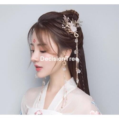 2021 Vintage Chinese Style Flower Hair Clip Crystal Tassel Hair Pin Headdress Women Headdress Headband Tiara Hair Accessory