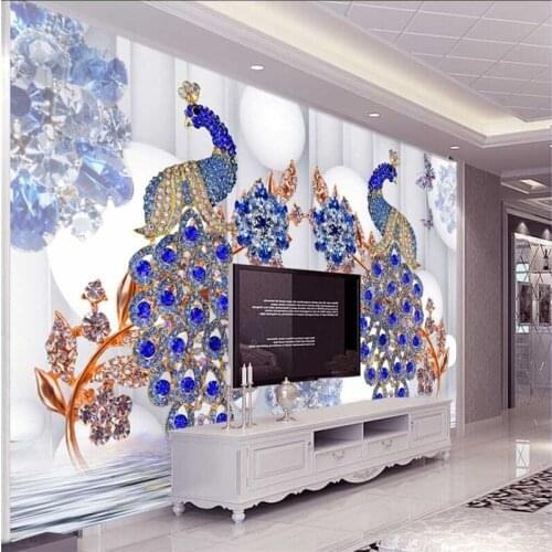 BEIBEHANG Custom 3D wallpaper fresco of any size 3d luxury European peacock jewelry flower TV backdrop papel de parede