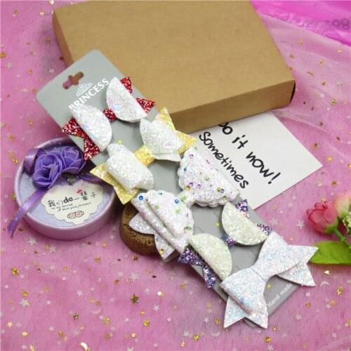 5PCS/SET Lovely White Styles Baby Girls Clip Leather Bows Child Tie Knot Creativity Handmade Hairpins Hair Accessories For Kids