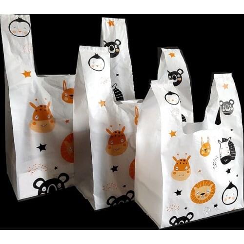 50pcs/lot Supermarket Shopping Bag Vest Bag Plastic Bags with Handle Snack Boutique Clothing Bag Cosmetic Bag Food packaging bag