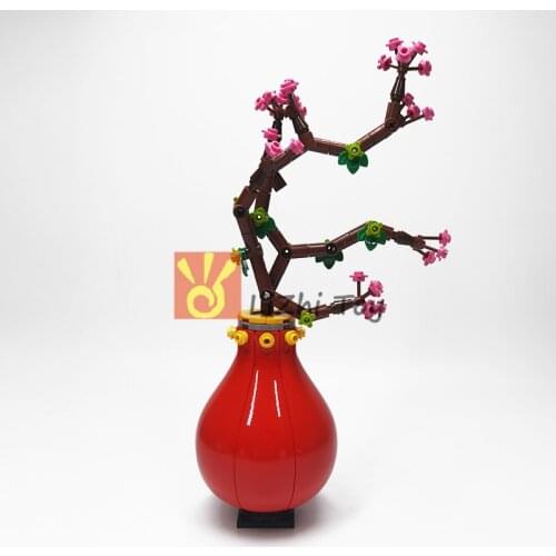 Flowers Plants Vase Potted Peach Blossom Building Blocks Brick Accessories Retro Chinese Style Model Kids DIY Educational Toys
