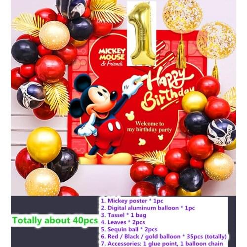 Disney happy birthday kids red Mickey theme 1st to 9th poster latex Aluminum film metallic balloons party decoration