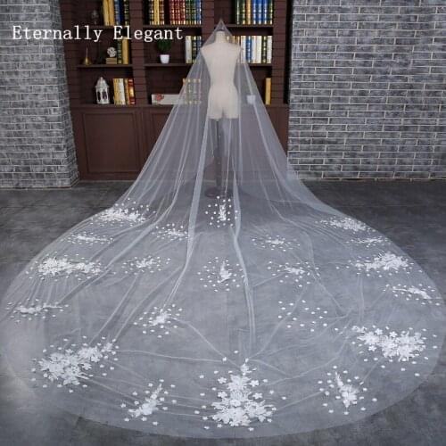3 Meters White/Ivory Flowers Appliqued Mantilla Cathedral Wedding Veil Bridal Veil Long With Comb Wedding Accessories MD3005