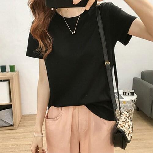 Cotton O-Neck Basic T-Shirt Summer Spring New Casual T Shirt Female Good Quality Oversized Solid Korean Woman Clothes