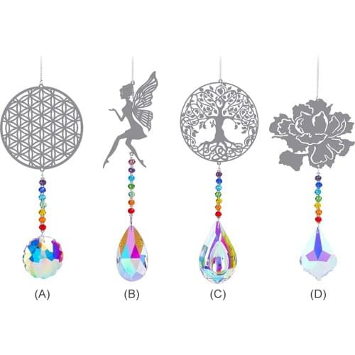 Tree of Life Crystal Pendant Colorful Beads Hanging Drop for Outdoor Indoor Garden Window Wedding Curtain Chandelier DIY Decor