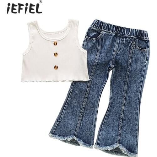 Toddler Kids Baby Girls Clothes Set Summer Casual Outfits Sleeveless Vest Top + Flared Jeans Pants 2Pcs Sets Fashion Streetwear
