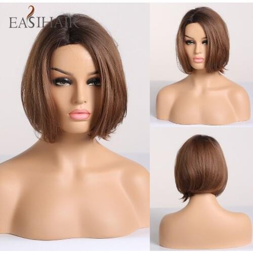 EASIHAIR Short Brown Synthetic BOB Wigs for Women Heat Resistant Wigs High Temperature Fiber Glueless Straight Bob Wig Cosplay