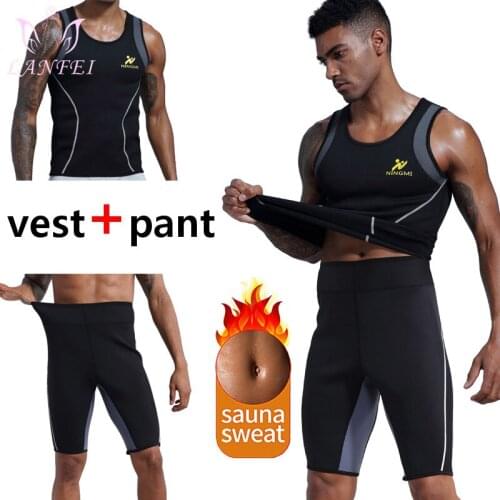 LANFEI Neoprene Sauna Sweat Bodysuit Hot Thermal Male Slimming Legging Pants Fat Burnning Body Shaper Shirt Waist Trainers Suits